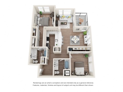 Floor plan for 2 beds, 2 baths, 1139 sqft